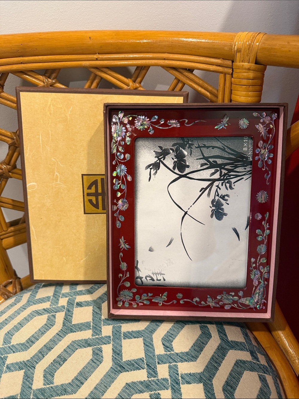 Decorative Red Floral Inlay Photo Frame - Home Accents